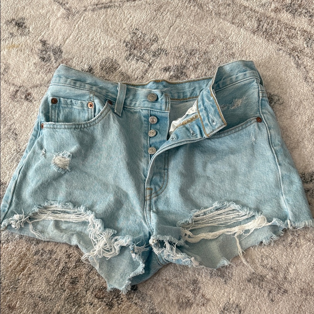 Levi's Light Blue Ripped Jean Shorts